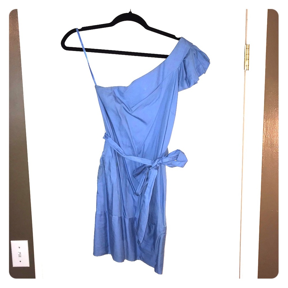 Bcbg one shoulder light blue dress